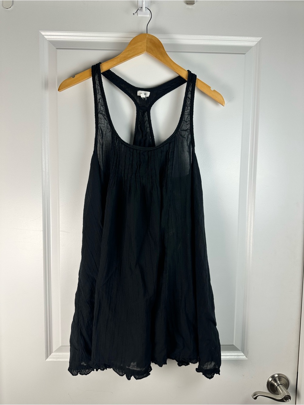 Aerie Black Crinkle Gauze Racerback Cover Up Dress Crochet Trim Small - Picture 5 of 8